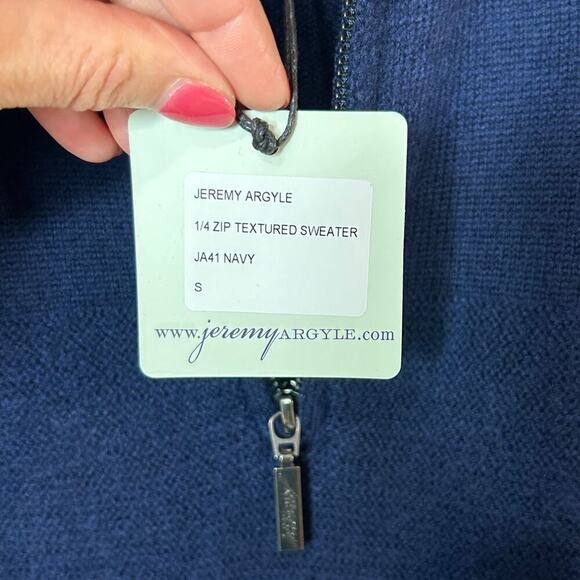 NWT Jeremy Argyle Blue 1/4 Zip Textured Stripe 100% Merino Wool Sweater Sz. S - Picture 4 of 8